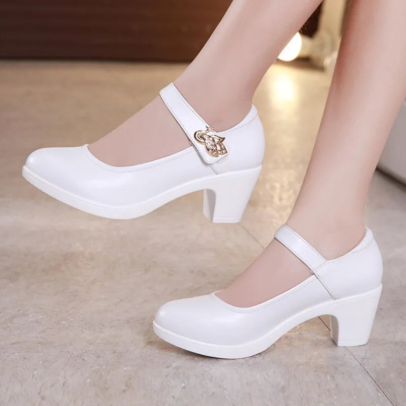 Shallow Crystal White Wedding Shoes Bride Platform Pumps Med Block Heels Mary Janes Office-Dollar Bargains Online Shopping Australia