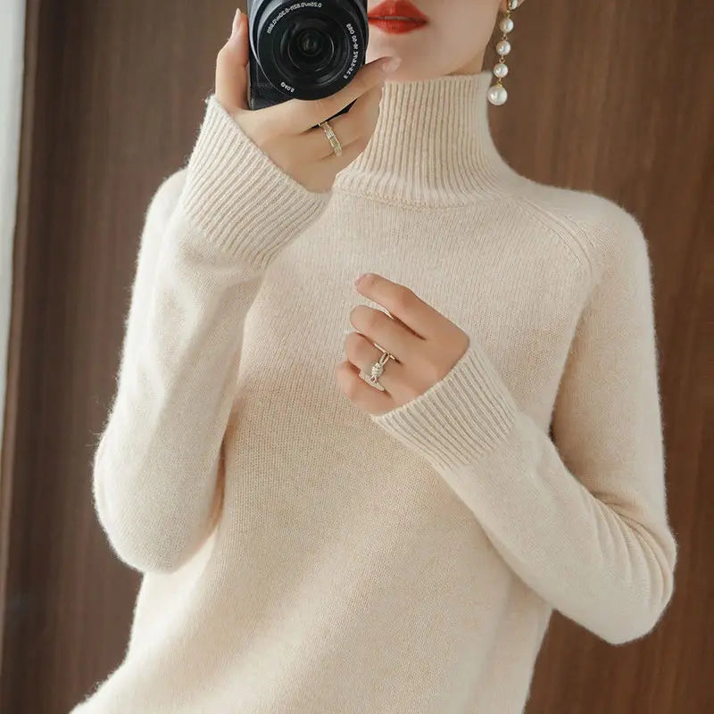 Turtleneck Pullover Cashmere Sweater Women Pure Color Casual Long-sleeved Loose-Dollar Bargains Online Shopping Australia