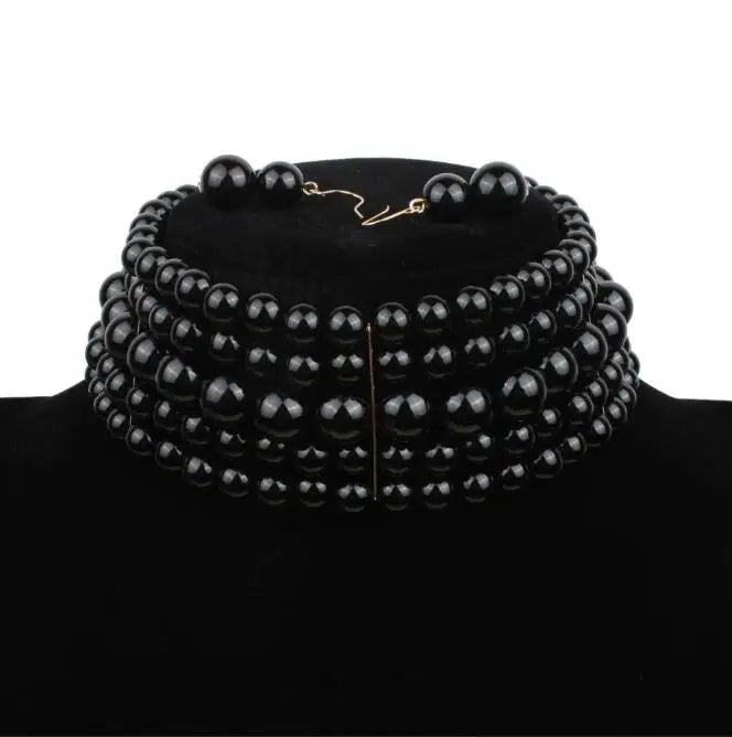 Multi-layer imitation pearl beaded short necklace earring set-Dollar Bargains Online Shopping Australia