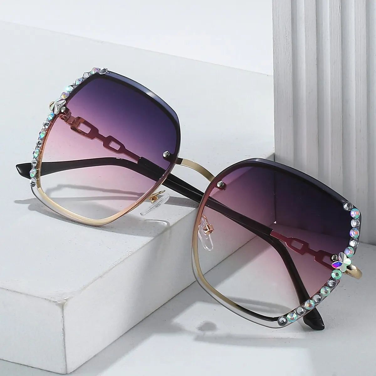 Rhinestone Decor Rimless Fashion Sunglasses For Women Men Casual Gradient Glasses-Dollar Bargains Online Shopping Australia