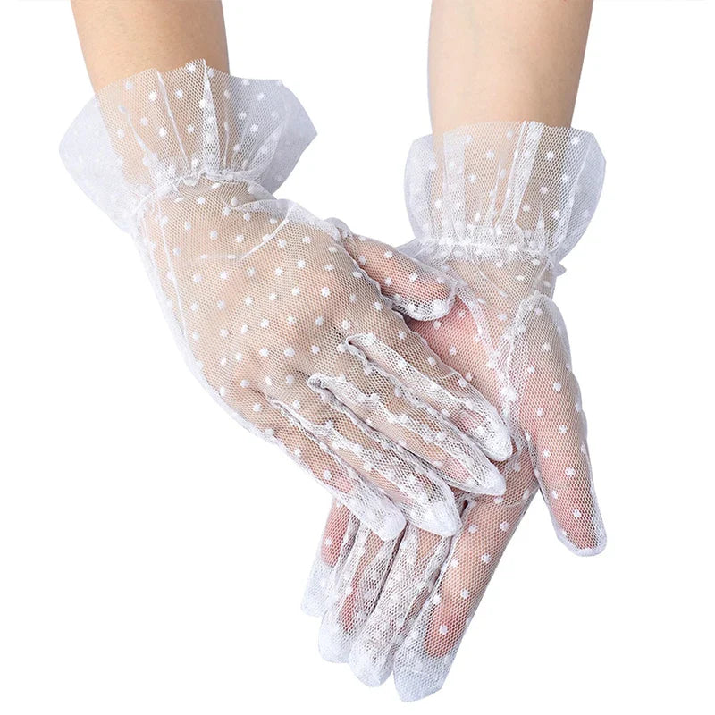 Elegant Wedding Bridal Gloves Soft Tulle Dots Ruffle Short Lace Gloves Bridesmaid Gloves Party Mittens Wedding Accessories-Dollar Bargains Online Shopping Australia