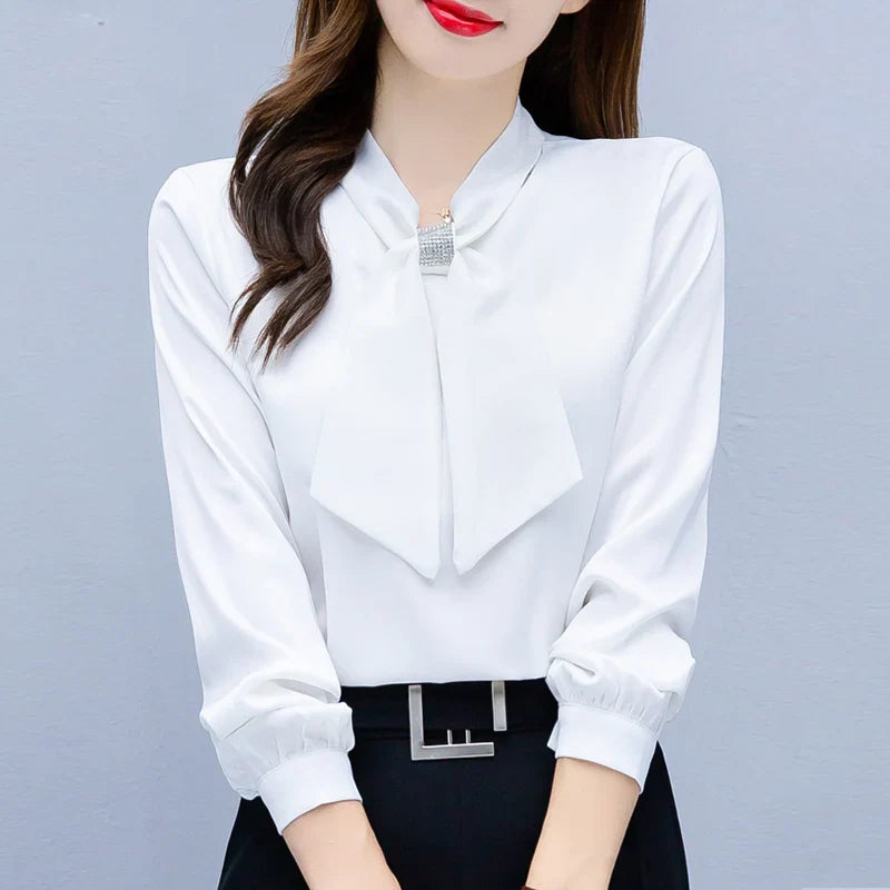 Long Sleeve Blouse Women Bow Collar Chiffon Blouse Shirt Tops Women Blouses Shirts-Dollar Bargains Online Shopping Australia