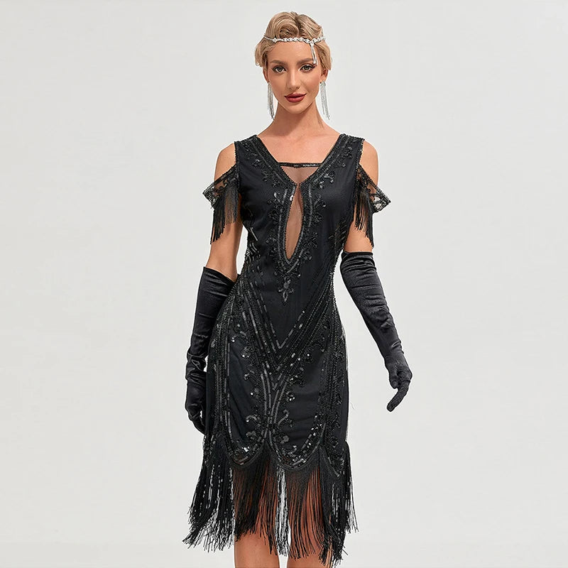 Women's Vintage 1920s Style Sexy Sequin Roaring 20s Gatsby Party Flapper Dress Lady Annual Meeting Party New Year Dress
