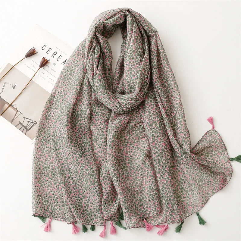 Polka Floral Fringe Viscose Shawl Scarf Lady High Quality Wrap Headband Muslim Hijab-Dollar Bargains Online Shopping Australia