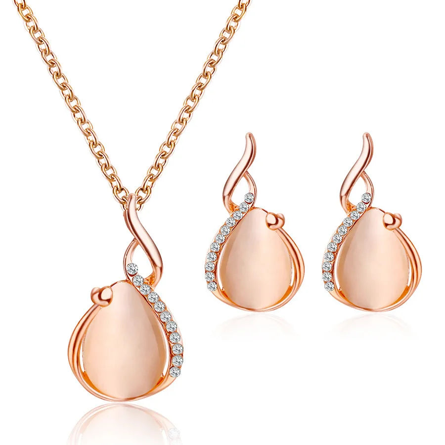 3pcs/set Jewelry Sets Women Elegant Waterdrop Rhinestone Pendant Necklace Hook Earrings Jewelry Set-Dollar Bargains Online Shopping Australia