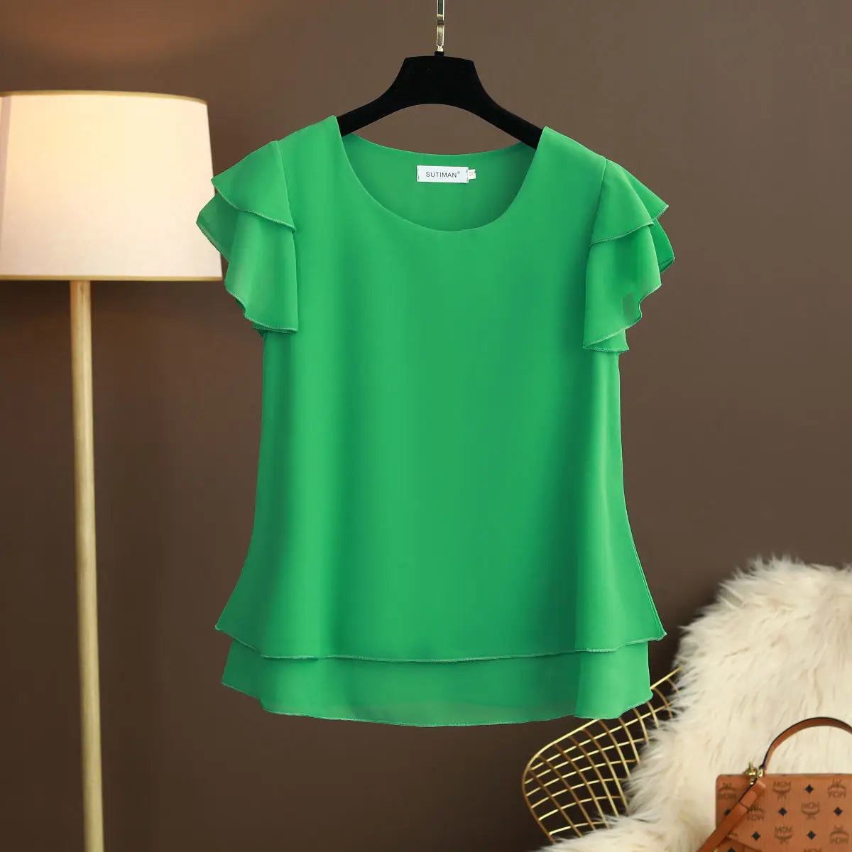 Women Blouse Loose O-Neck Chiffon Shirt Female Short Sleeve Oversized Shirts-Dollar Bargains Online Shopping Australia