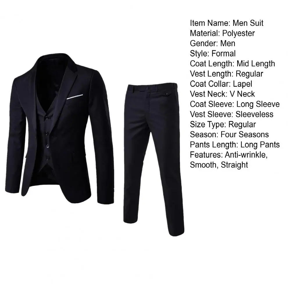 Men Three-piece Suit Men Suit Men's Formal Business Style Slim Fit Wedding Suit Set with Silky Smooth Anti-wrinkle Fabric