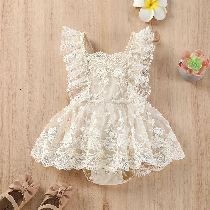 Baby Lace Bodysuit Toddler Embroidered Flowers Girls One Piece-Dollar Bargains Online Shopping Australia