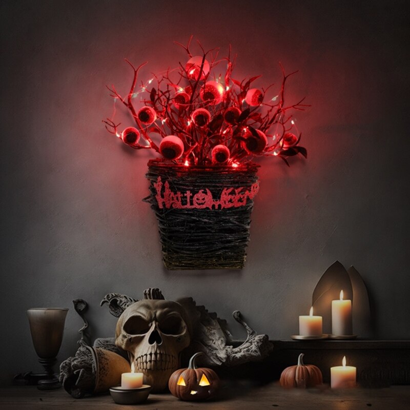 Halloween Wreath Eyeball Wreaths with Red LED Light Branch Basket Wreaths For Doors Window Flower Halloween Decor-Dollar Bargains Online Shopping Australia