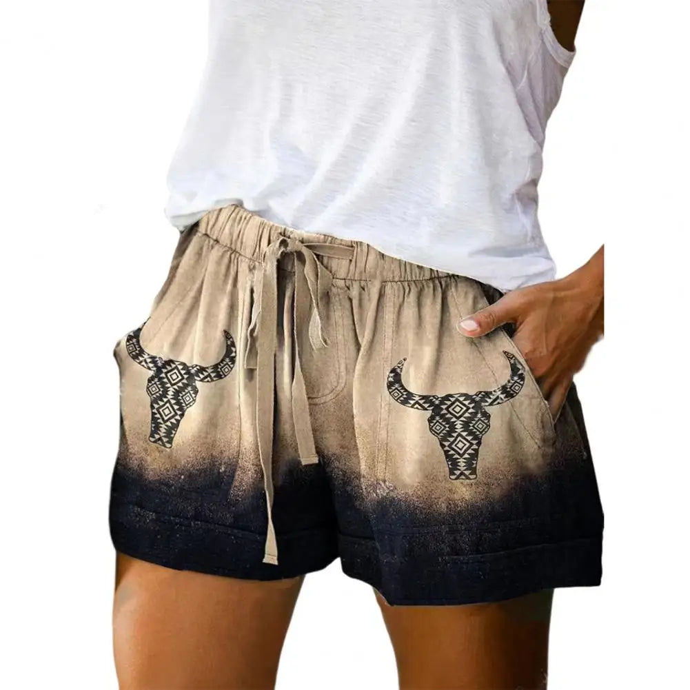 Beach Shorts Summer High Waist Elastic Waistband Short Pants Pockets Women Shorts Retro Print Drawstring Loose Shorts Streetwear-Dollar Bargains Online Shopping Australia