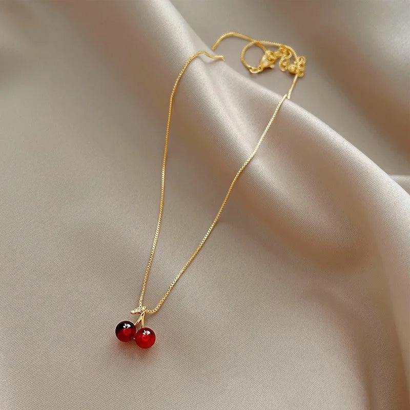 Cherry Gold Colour Pendant Necklace For Women Personality Fashion Necklace Wedding Jewelry Birthday Gifts