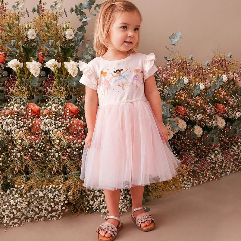 Girls Dress Cotton Cartoon Splicing Mesh Party Princess Dresses Girl Birthday Clothes-Dollar Bargains Online Shopping Australia