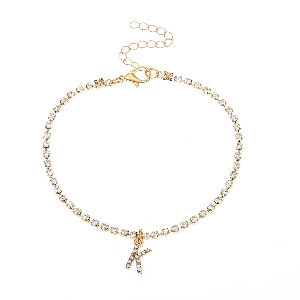 Crystal Zircon Initial Letter Ankle Bracelet Alphabet Anklets for Women Foot Chain Beach Leg Bracelets Boho Jewelry-Dollar Bargains Online Shopping Australia