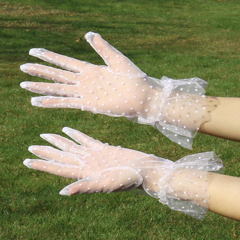 Elegant Wedding Bridal Gloves Soft Tulle Dots Ruffle Short Lace Gloves Bridesmaid Gloves Party Mittens Wedding Accessories-Dollar Bargains Online Shopping Australia