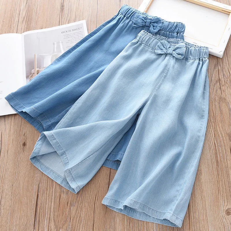 Children Wide Leg Pants Summer Casual Thin Chiffon Cropped Trousers For Teenager Girls-Dollar Bargains Online Shopping Australia