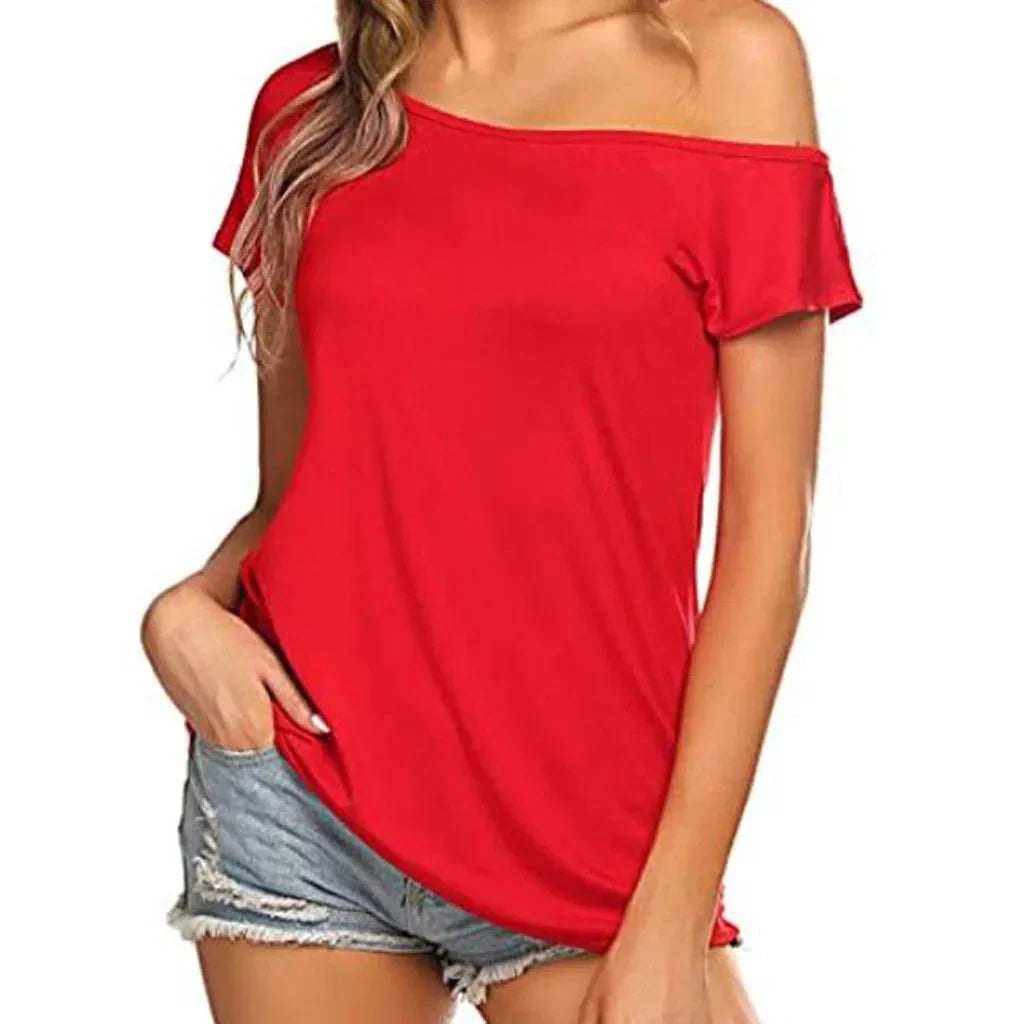 Fashion Women's tshirt Slim Casual Off Shoulder Short Sleeve T Shirts Summer Tops Tee Shirt Women Clothes-Dollar Bargains Online Shopping Australia