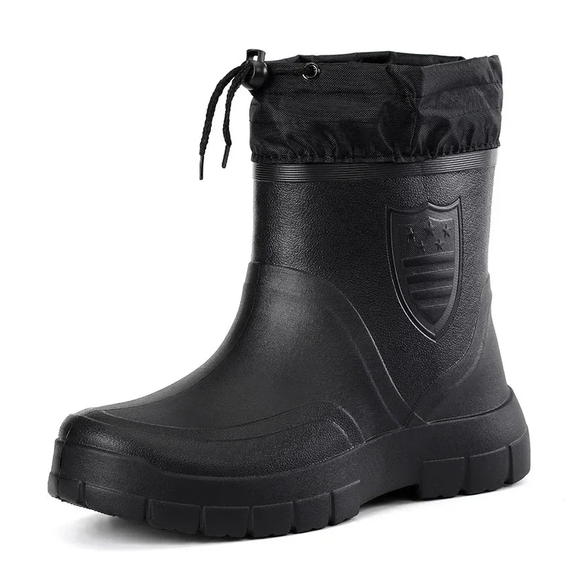 Winter Windproof Cotton Rain Boots Men Warm Light Ankle Rainboots Fashion Black Slip on Rain Shoes Men Waterproof Work-Dollar Bargains Online Shopping Australia