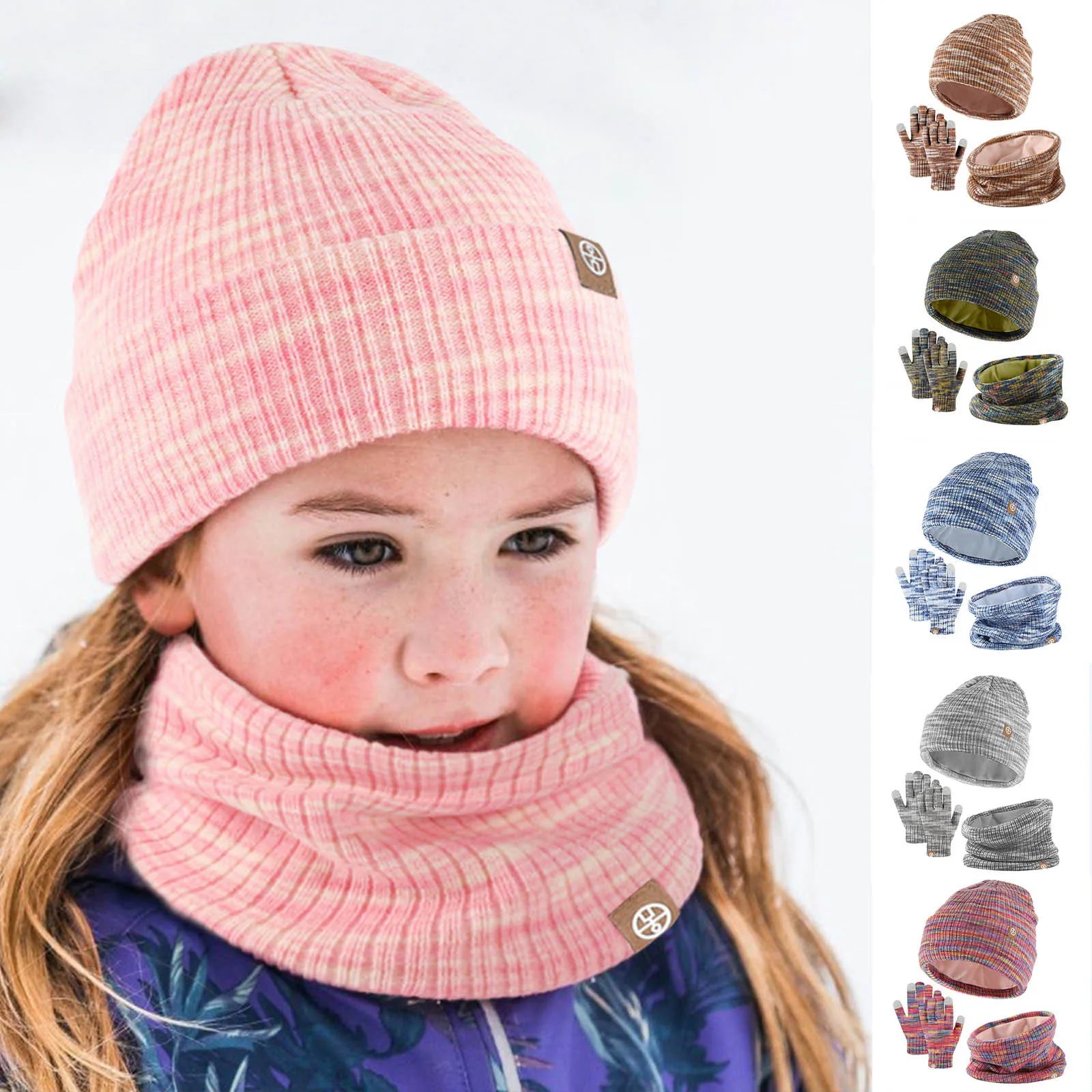 Hats For Babies Kids Winter Hat Gloves Scarf Set Girls Boys Toddler Children Hats With Pom Knit Neck Warmer Gaiter Mittens-Dollar Bargains Online Shopping Australia