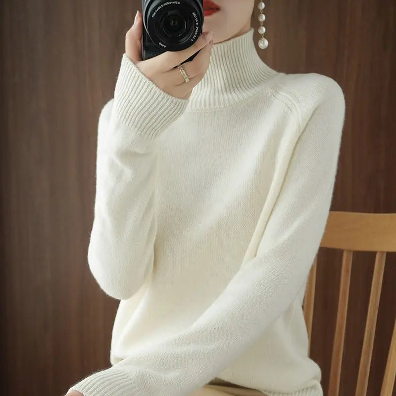 Turtleneck Pullover Cashmere Sweater Women Pure Color Casual Long-sleeved Loose-Dollar Bargains Online Shopping Australia