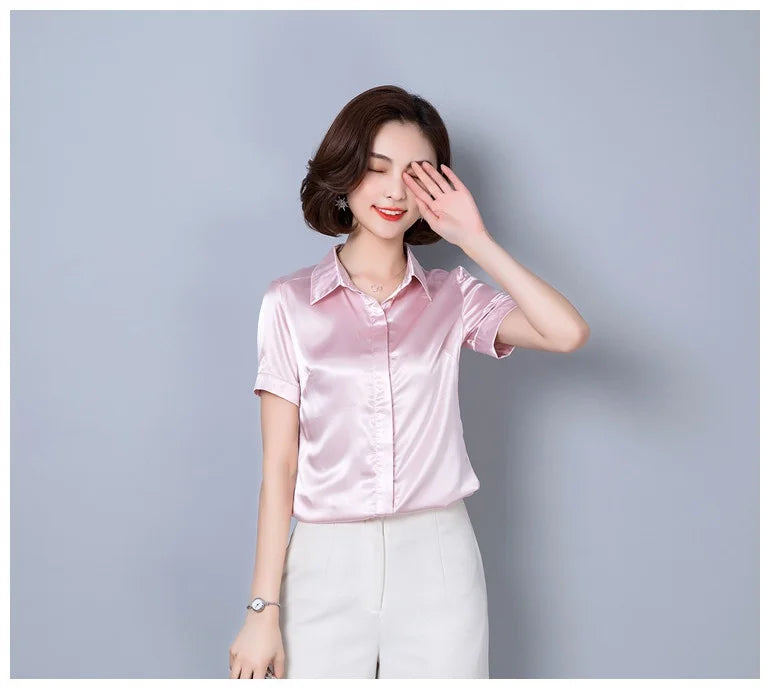 Simulation Silk Shirt Women's Short Sleeve New Wild Elastic Solid Color Thin Top-Dollar Bargains Online Shopping Australia