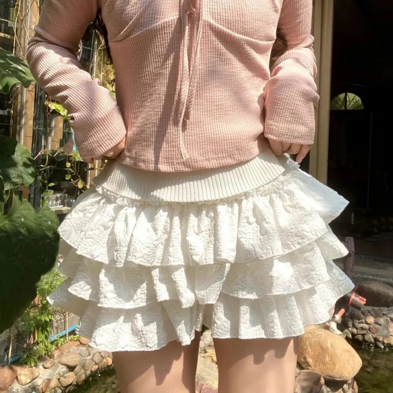 Kawaii Lolita Skirt Shorts Women Summer Ruffle Patchwork Layered High Waist Cute Balletcore Mini Skirt Tutu Petticoat-Dollar Bargains Online Shopping Australia