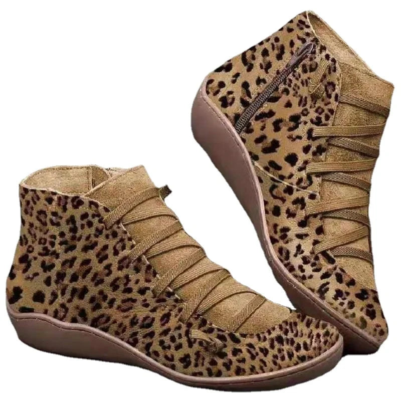 Ankle Boots Casual Women Winter Boots Leopard Print Wedges Flat Booties Warm-Dollar Bargains Online Shopping Australia