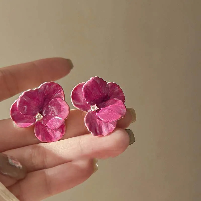 Pink Flowers Drops Glaze Earrings Japanese And South Korean Style Elegant Fashion Stud Earrings Ms Travel Wedding Accessories-Dollar Bargains Online Shopping Australia