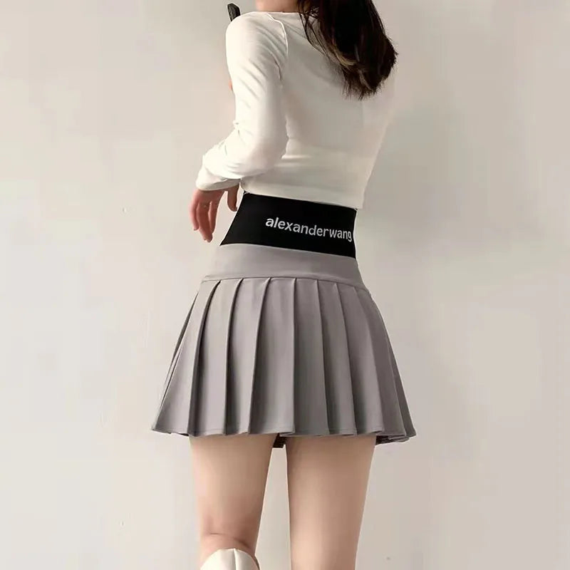 High Waist Women New Pleated Skirt Summer Solid Button Elastic A-line Wearing Safety Pants Fashion All-match Short Skirt-Dollar Bargains Online Shopping Australia