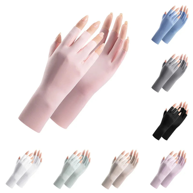 Summer Ice Silk Half Fingers Gloves Women Breathable Thin Fingerless Gloves Outdoor Riding Driving Gloves Sunscreen Mittens-Dollar Bargains Online Shopping Australia