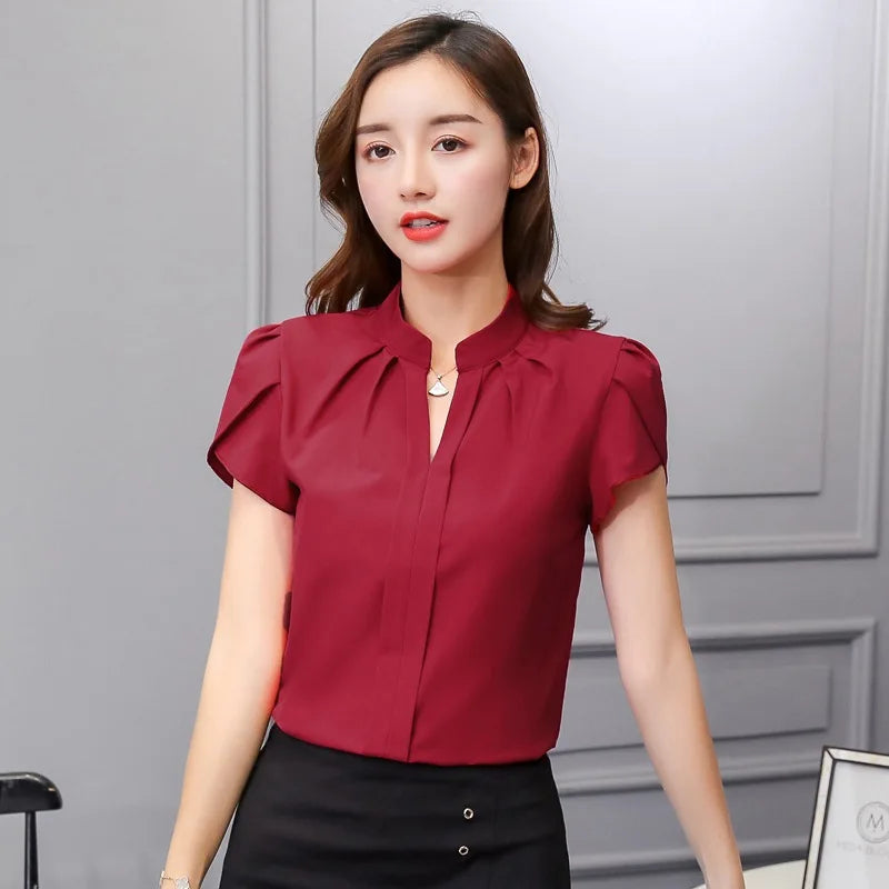 Women White Shirt Female Short Sleeve Shirt Fashion Leisure Chiffon Blouse Tops-Dollar Bargains Online Shopping Australia