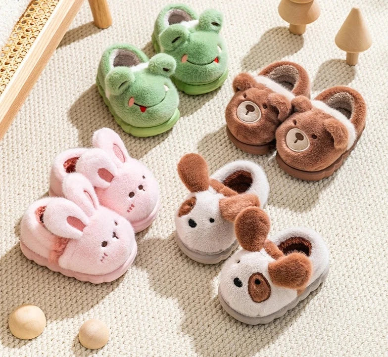 Winter Warm Kids Slippers Boys and Girls Indoor Non-slip Cotton Shoes Cartoon Fur Slides Children's Cotton Slippers