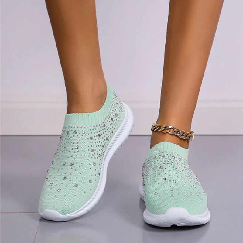 Crystal Breathable Mesh Sneaker Shoes for Women Comfortable Soft Bottom Flats Plus Non Slip-Dollar Bargains Online Shopping Australia