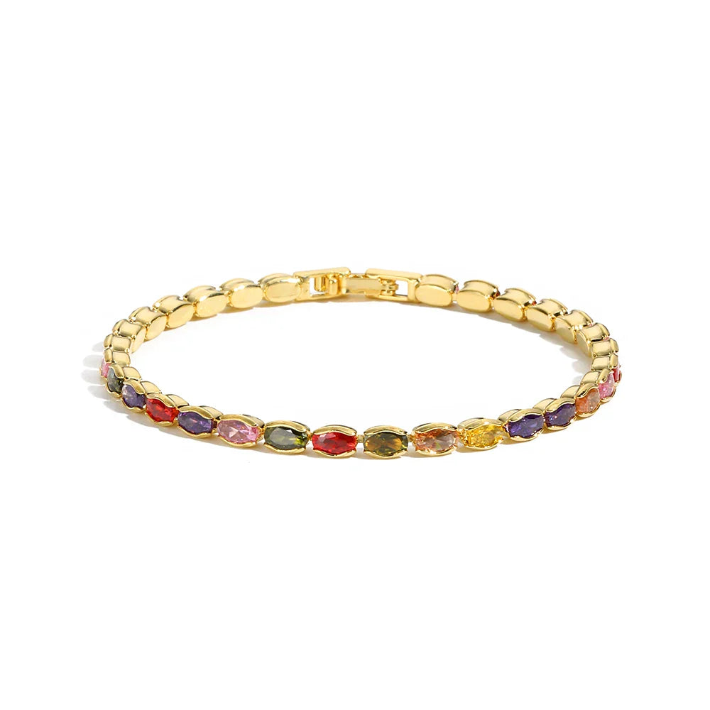 Rainbow Crystal Tennis Bracelets For Women Bracelet Set 18K Gold Silver Colorful Zirconia Femme Bridal Wedding Jewelry-Dollar Bargains Online Shopping Australia