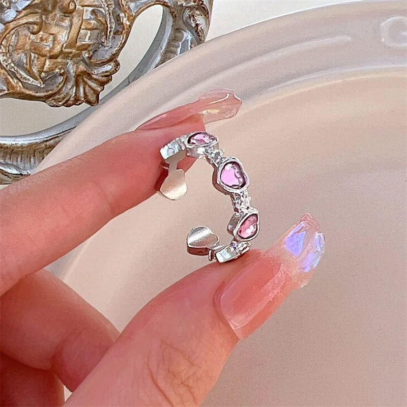 3pcs Fashion Love Heart Zircon Open Rings Set for Women Gothic Sweet Girls Geometric Finger Rings Y2K Party Jewelry Accessories-Dollar Bargains Online Shopping Australia