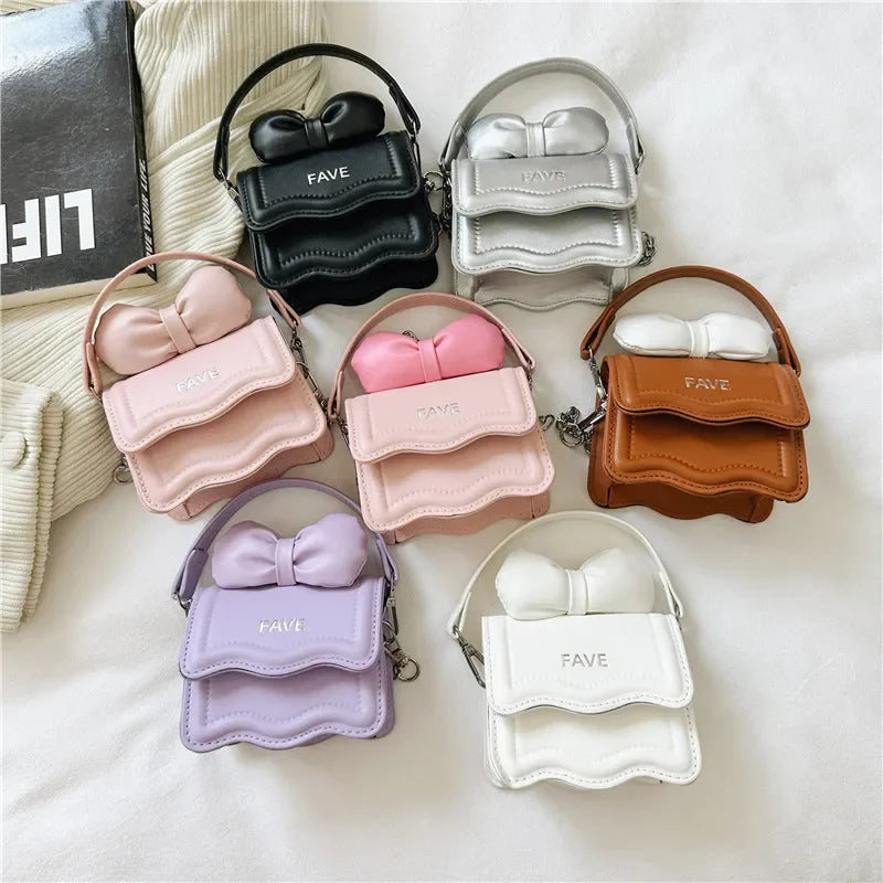 Sweet Bow Children's Small Square Shoulder Bags Lovely Women Girls Mini Crossbody Bag Cute Princess Coin Purse Chain Handbags