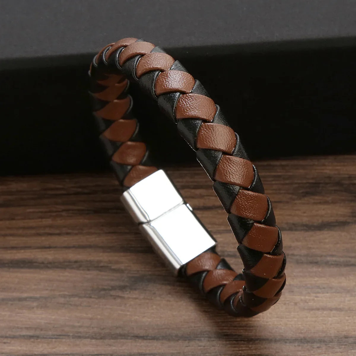 Punk Men Leather Braided Bracelet Hand-Woven Classic Stainless Steel Magnetic Clasp Leather Bangle-Dollar Bargains Online Shopping Australia