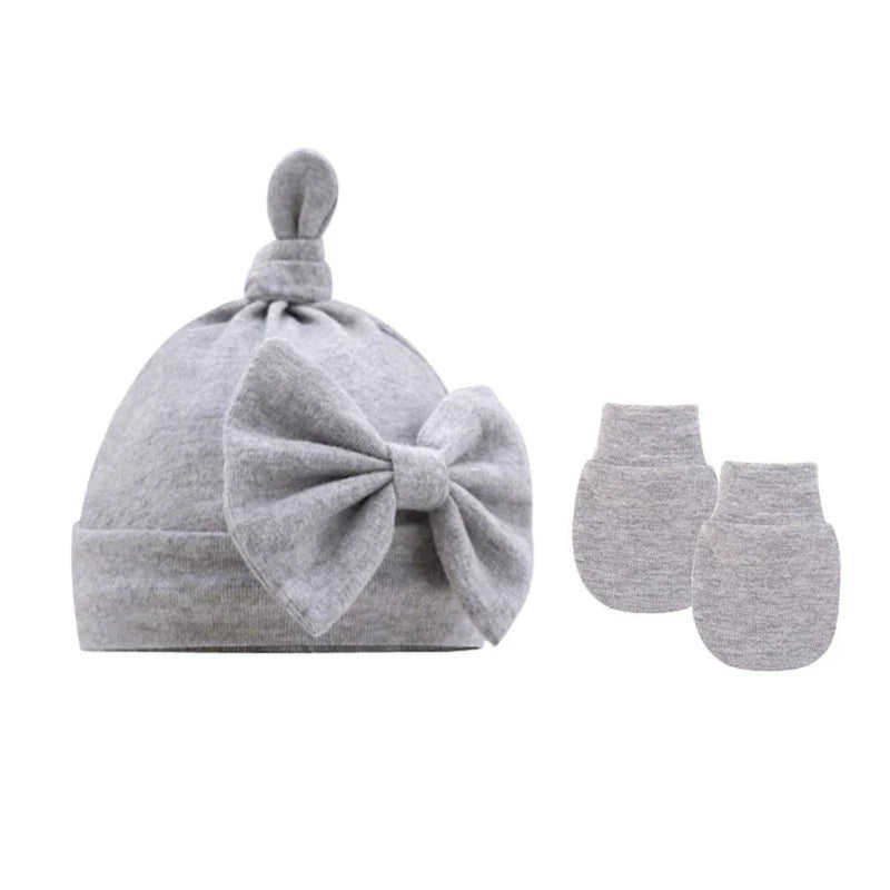 Newborn Bun Knot Hat Baby Hospital Hat Glove Set Boys Girls Unisex Headwear-Dollar Bargains Online Shopping Australia