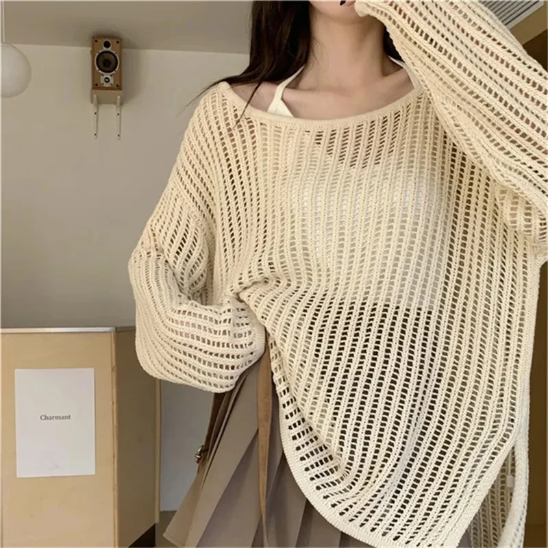 Korean Version Thin Hollow Long Sleeve Knitted Cardigan Women Spring Summer Design Niche Short Tops Loose Sexy-Dollar Bargains Online Shopping Australia