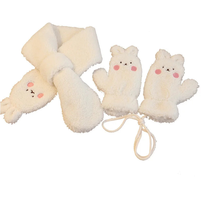 2Pcs Winter Baby Scarf Gloves Set Lamb Wool Thick Kids Scarves Mittens Suit for Girl Boy Cartoon Bear Bunny Children Neck Warmer-Dollar Bargains Online Shopping Australia