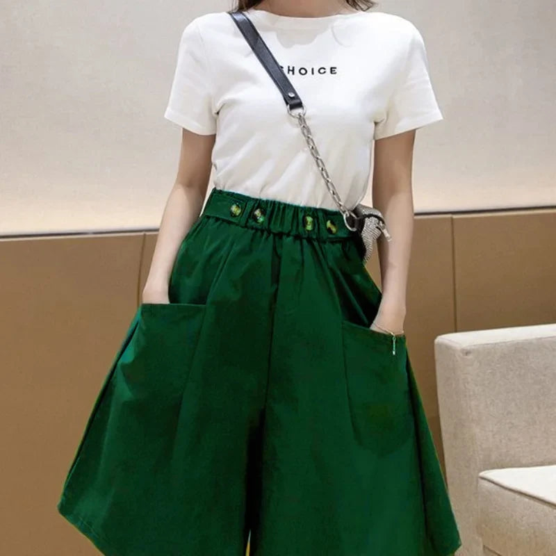 Women High Waist Irregular Knee Length Skirt Pants Office Lady's All-Match Loose Oversize Button Pockets Wide Leg Pants Elegant-Dollar Bargains Online Shopping Australia