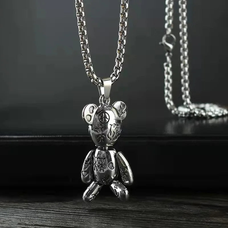 Actionable Graffiti Violence Bear Necklace Men's Personality Hip Hop Pendant Sweater Chain Hoodie Jewelry Accessories-Dollar Bargains Online Shopping Australia