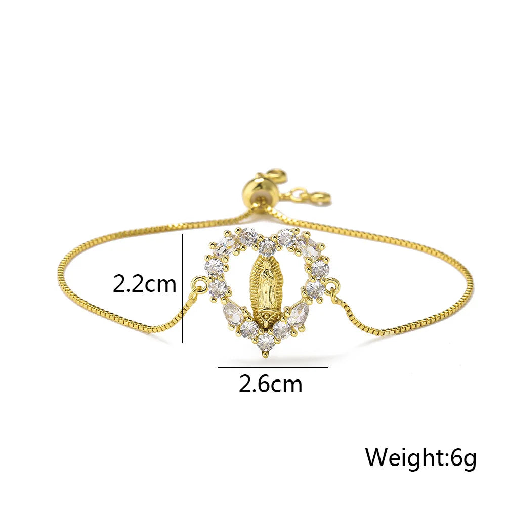 Gold Color Box Chain Virgin Mary Charm Bracelets For Women Shiny CZ Zircon Jewelry-Dollar Bargains Online Shopping Australia