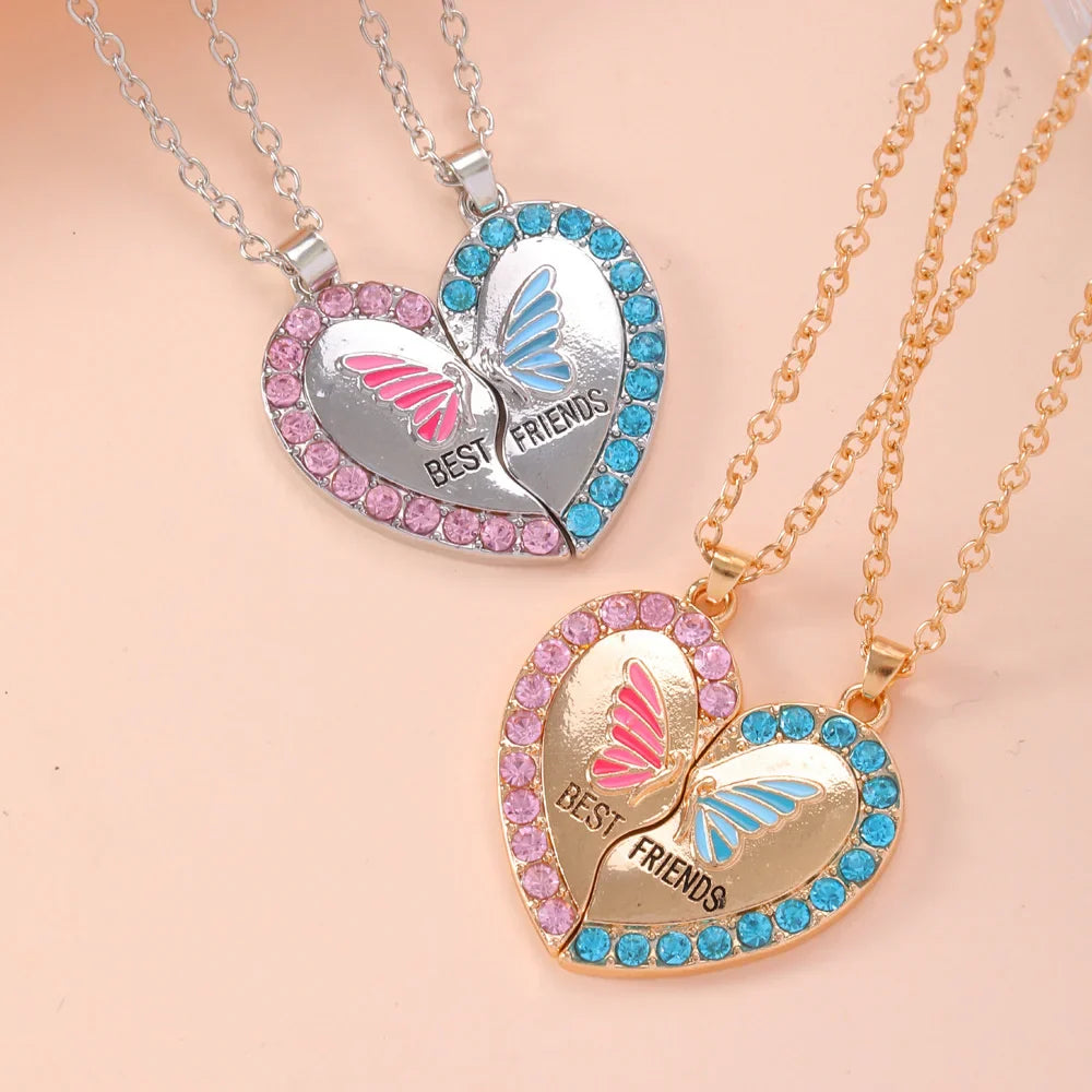 Best Friends Pendant Necklace For Woman Girls Magnetism Sequin Couple Crystal Chain Choke BFF Friendship Forever Jewelry Gift-Dollar Bargains Online Shopping Australia