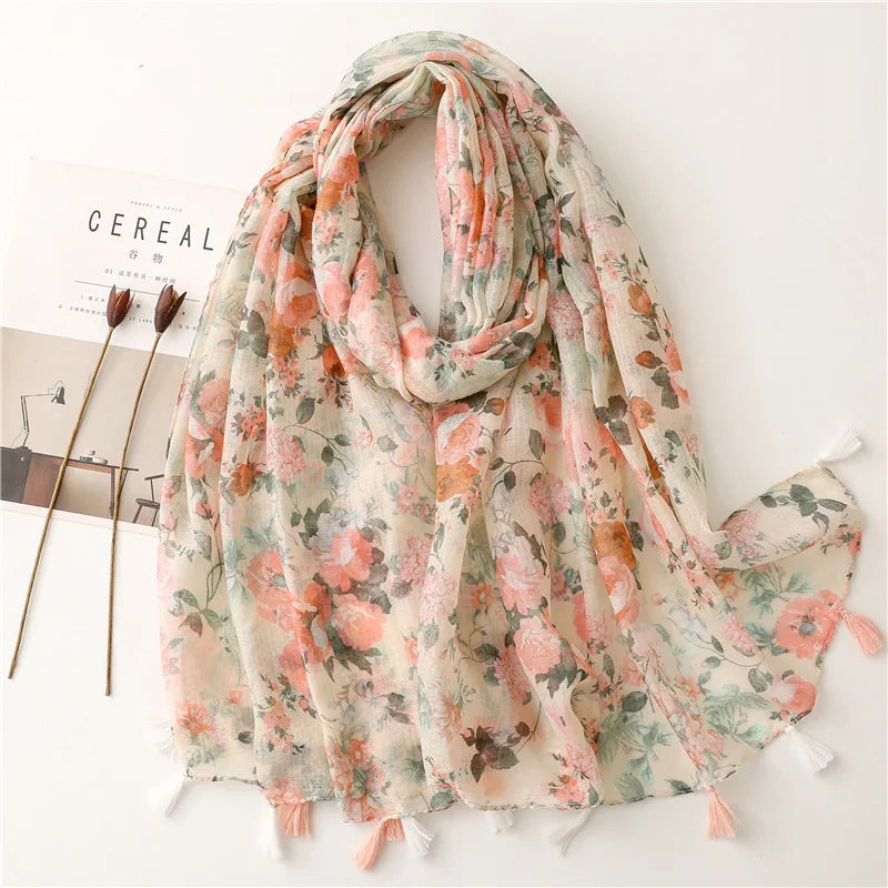 Polka Floral Fringe Viscose Shawl Scarf Lady High Quality Wrap Headband Muslim Hijab-Dollar Bargains Online Shopping Australia