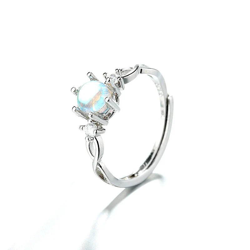 Whale Tale Mermaid Blue Green Leaf Silver Color Finger Rings Stackable Moon Stone Women Jewelry-Dollar Bargains Online Shopping Australia