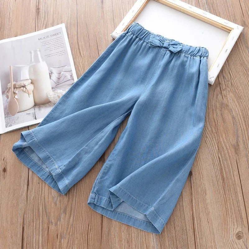 Children Wide Leg Pants Summer Casual Thin Chiffon Cropped Trousers For Teenager Girls-Dollar Bargains Online Shopping Australia