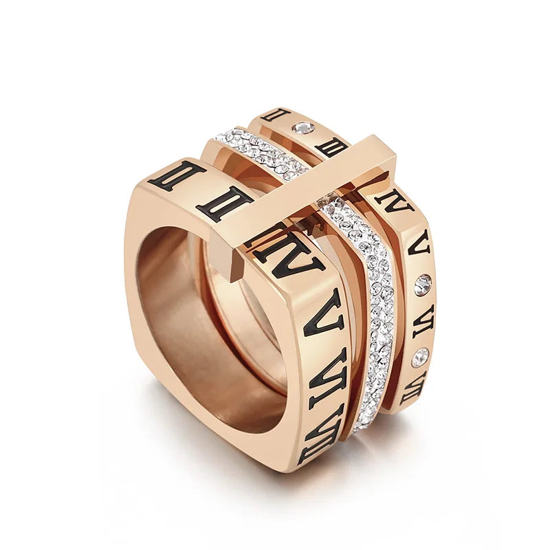 Roman Numerals Engagement Wedding Rings For Women Stainless Steel S Rose Gold Color Ladies Luxury Ring Bohemian Jewellery-Dollar Bargains Online Shopping Australia