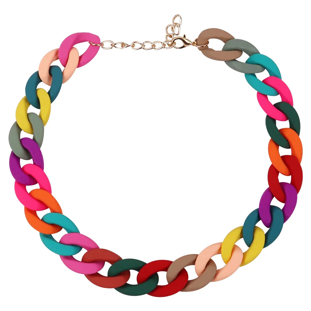 Colorful Acrylic Chain Choker Necklaces For Women Statement Matte Resin Wide Chain Collar Neck Jewelry-Dollar Bargains Online Shopping Australia