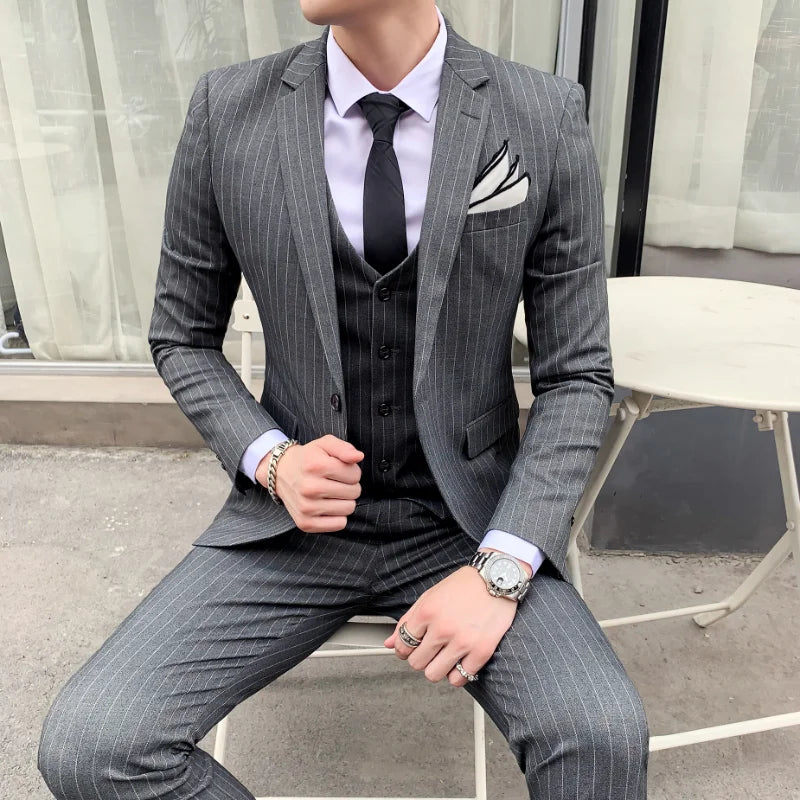 Classic Striped Suit Jacket Men's Suit Suit Men's Slim Tuxedo Jacket Pants Formal Dinner Wedding Groom