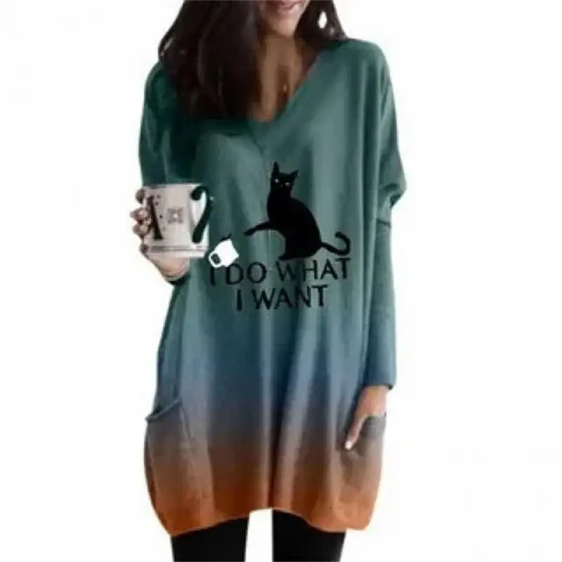 long hoodless sweatshirt 3D printing Halloween Black Cat pattern top-Dollar Bargains Online Shopping Australia